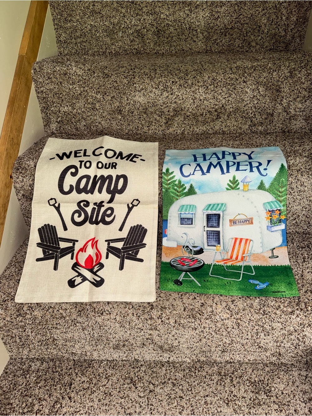 Set of 2 "Welcome to Our Campsite" & "Happy Camper" Flags